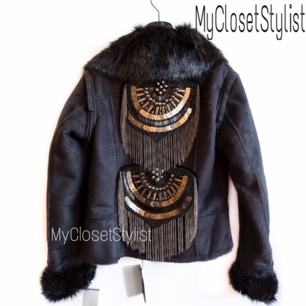 Shearling Beaded Fringe $$$ Runway Jacket Fur Coat! M S NWT RARE! Save The Queen